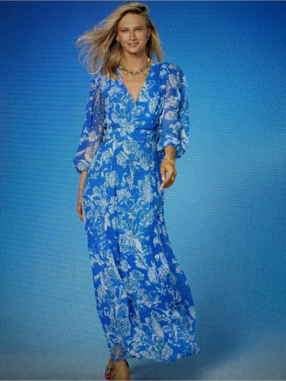 NicoBlu Blue Floral Maxi Wrap Dress